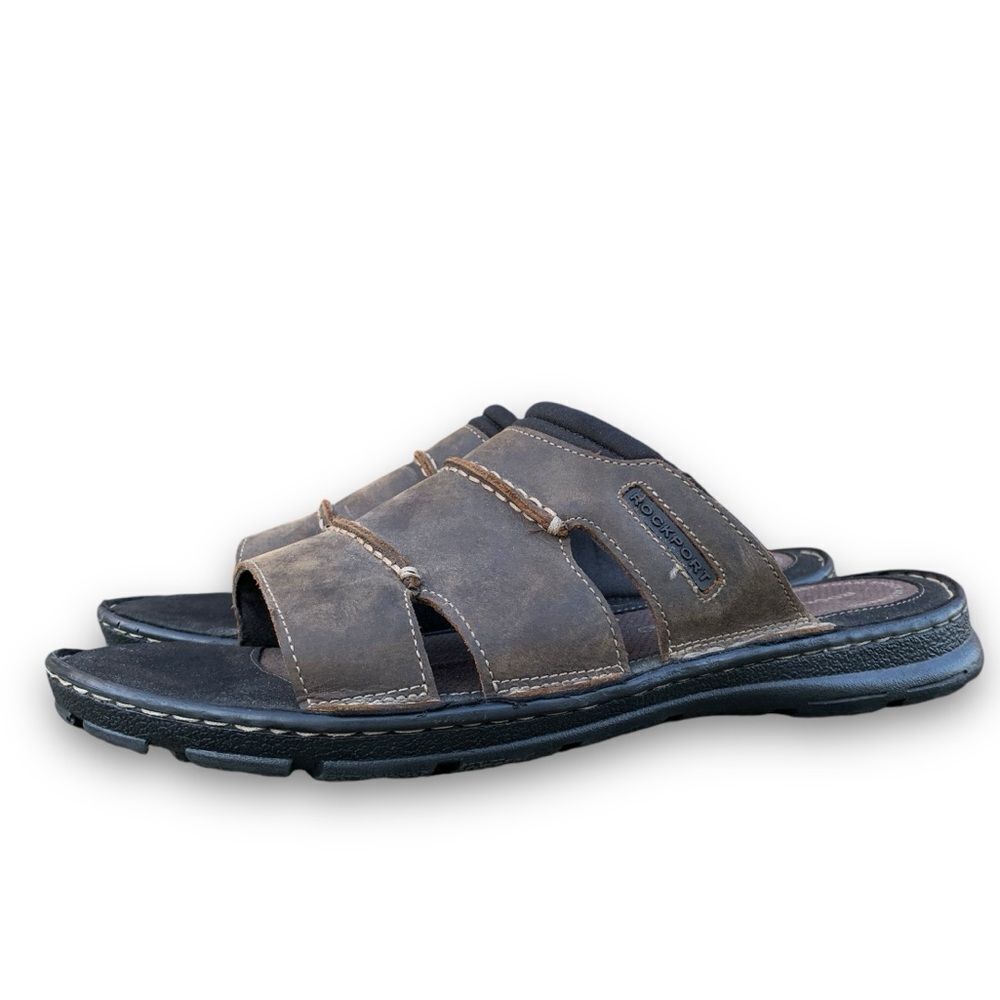 Rockport Darwyn Outdoor Sandals Slides Brown Leather Classic Men’s size 12 - Picture 3 of 14